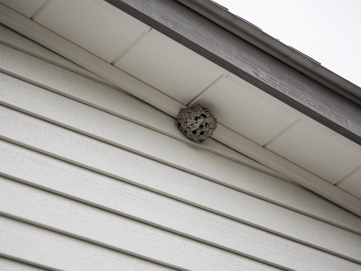 Paper nest under a roof eave